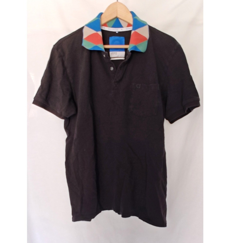 Adidas Originals A.039 Polo Shirt Black Geometric Collar XL